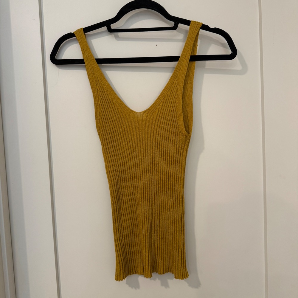 Mijeong Park Mustard Yellow Ribbed V-Neck Knit Tank Top MCK301 Womens Medium